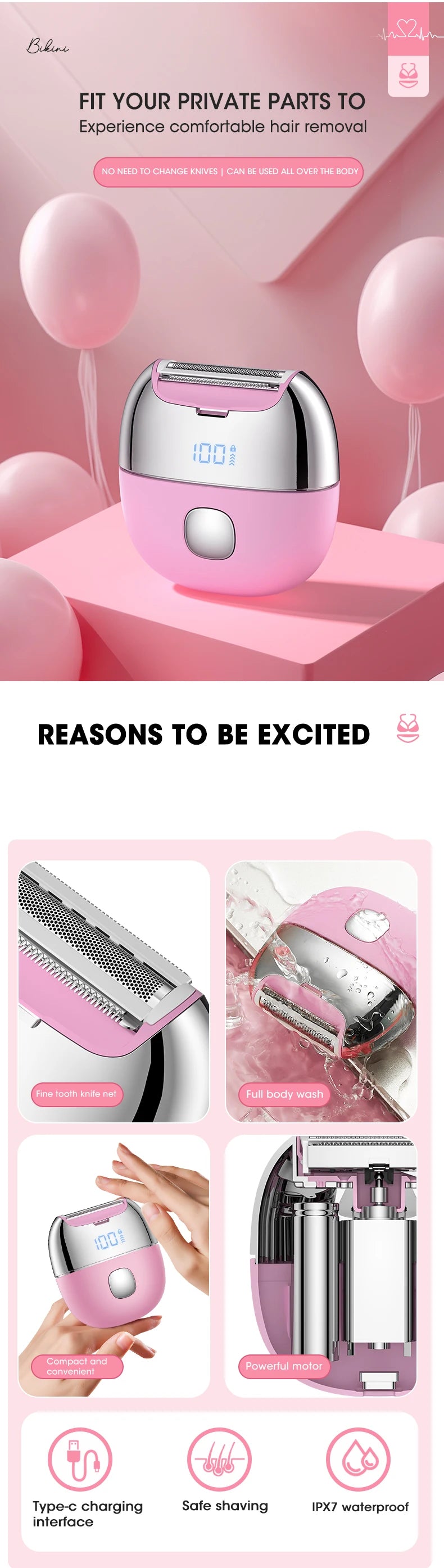 Maquinillas de afeitar eléctricas para mujer, afeitadora de pelo corporal recargable por USB, recortadora de Bikini para mujer, depilación de doble hoja para piernas y axilas