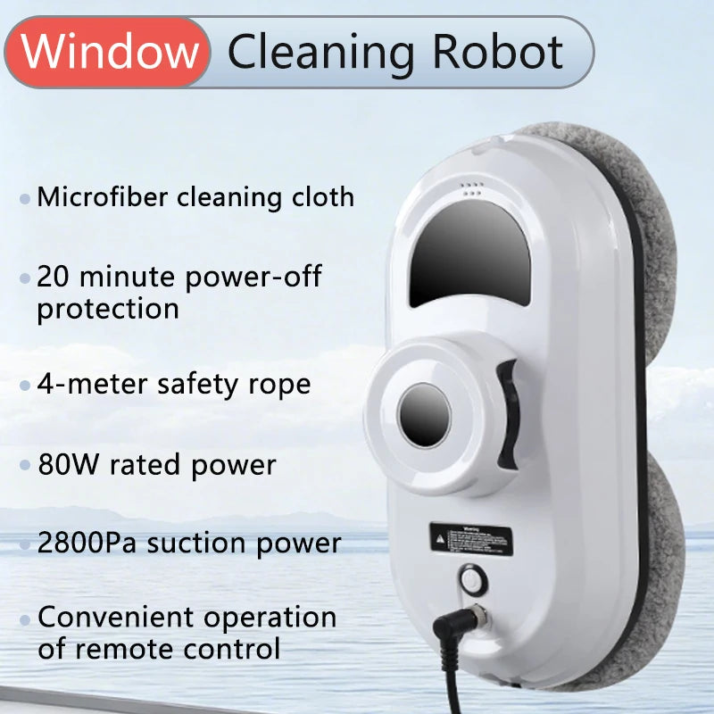 Robot Limpiacristales Eléctrico, Robot Automático y con Control Remoto para Limpieza de Vidrios, Electrodoméstico sin Pulverizador de Agua