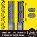 Cargador Rápido de Baterías Budi 18650, Banco de Energía PD de 20W con Herramienta de Extracción de Agujas y Almacenamiento para Tarjetas SIM/TF