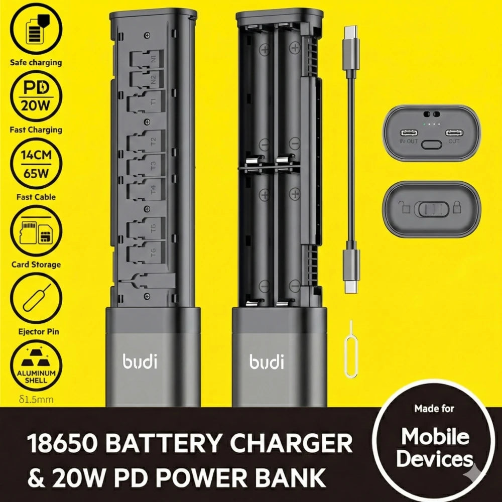 Cargador Rápido y Power Bank PD 20W con Almacenamiento SIM