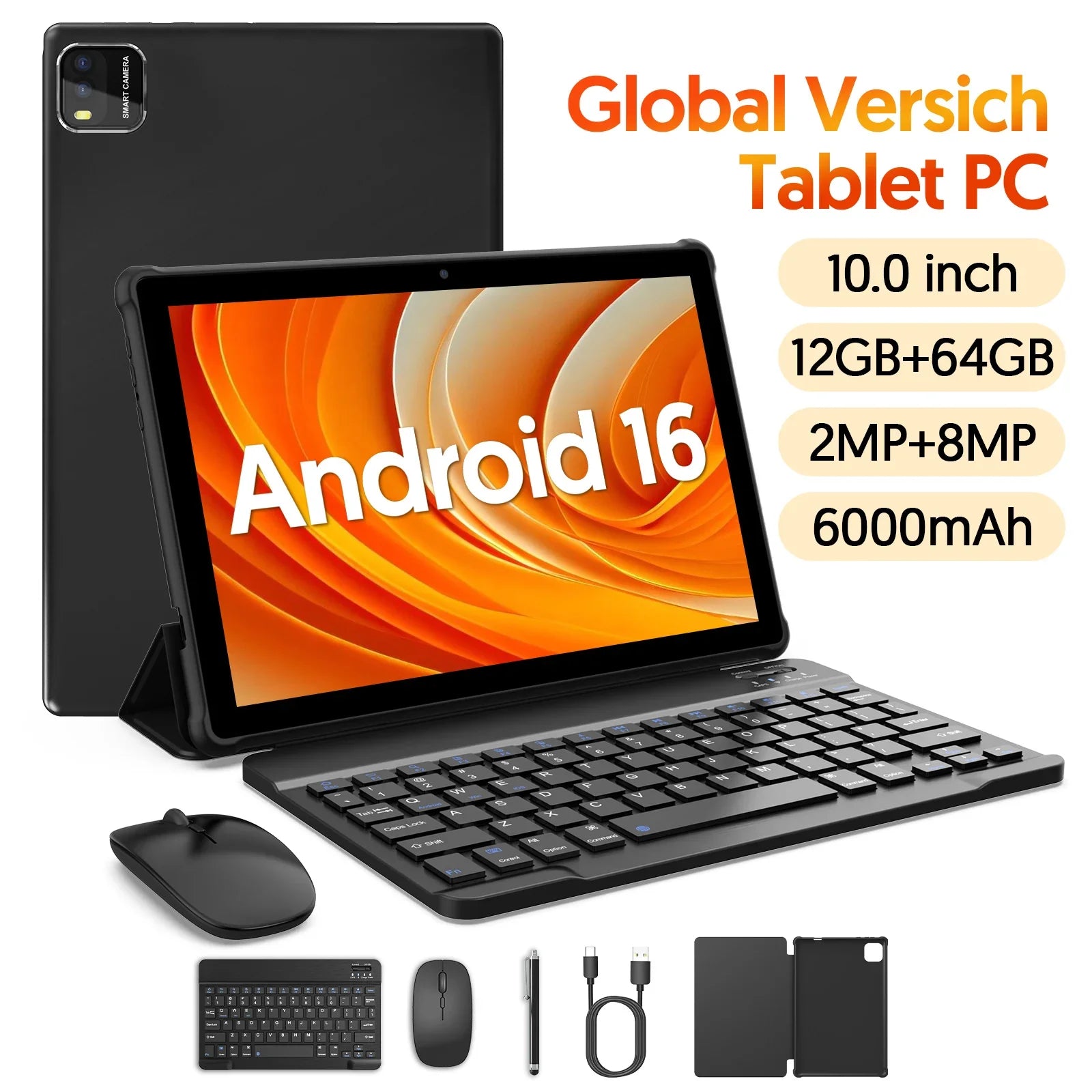 Modelo 2026 (Versión Mejorada) |   Tableta Android 16 de 10.1 Pulgadas |   Procesador de Cuatro Núcleos |   12GB (3GB + 9GB) de RAM + 64GB de ROM |   Wi-Fi 6