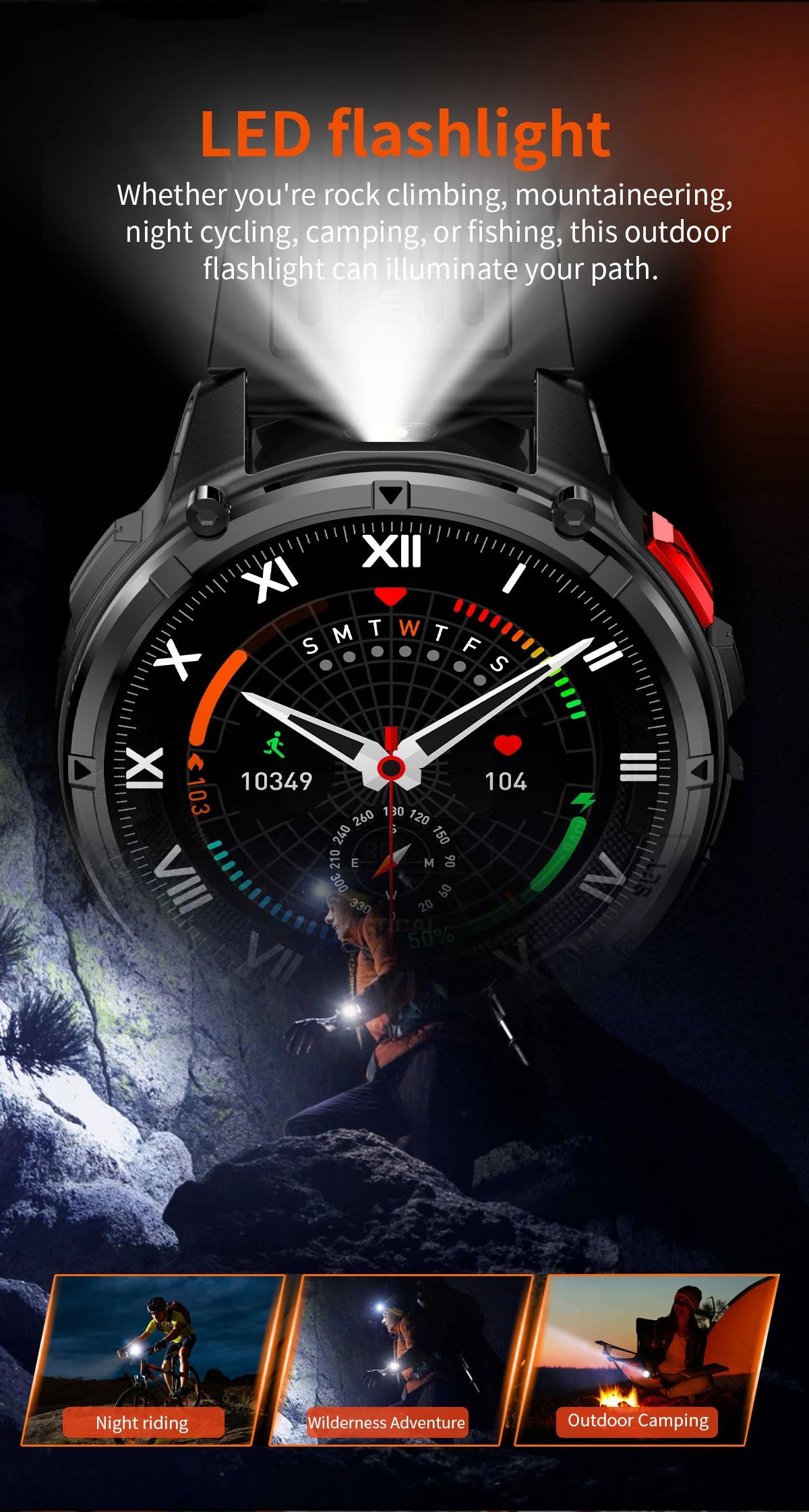 Reloj Inteligente AMOLED 1100mAh con Linterna LED, IP69 y Llamadas Bluetooth