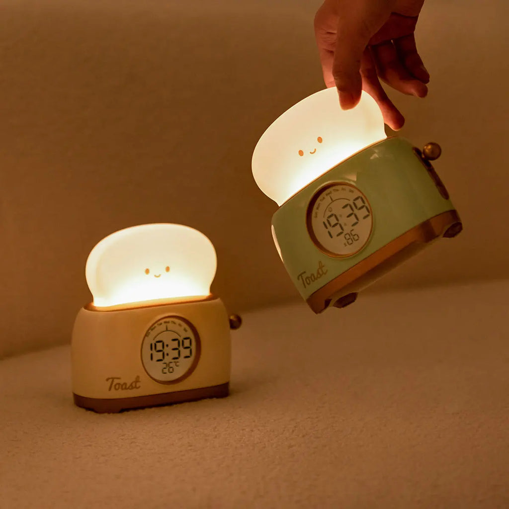 Reloj despertador con luz nocturna para tostadora, reloj despertador para niños, reloj luminoso para mesita de noche, lámpara de noche para dormitorio, decoración, regalo para niños