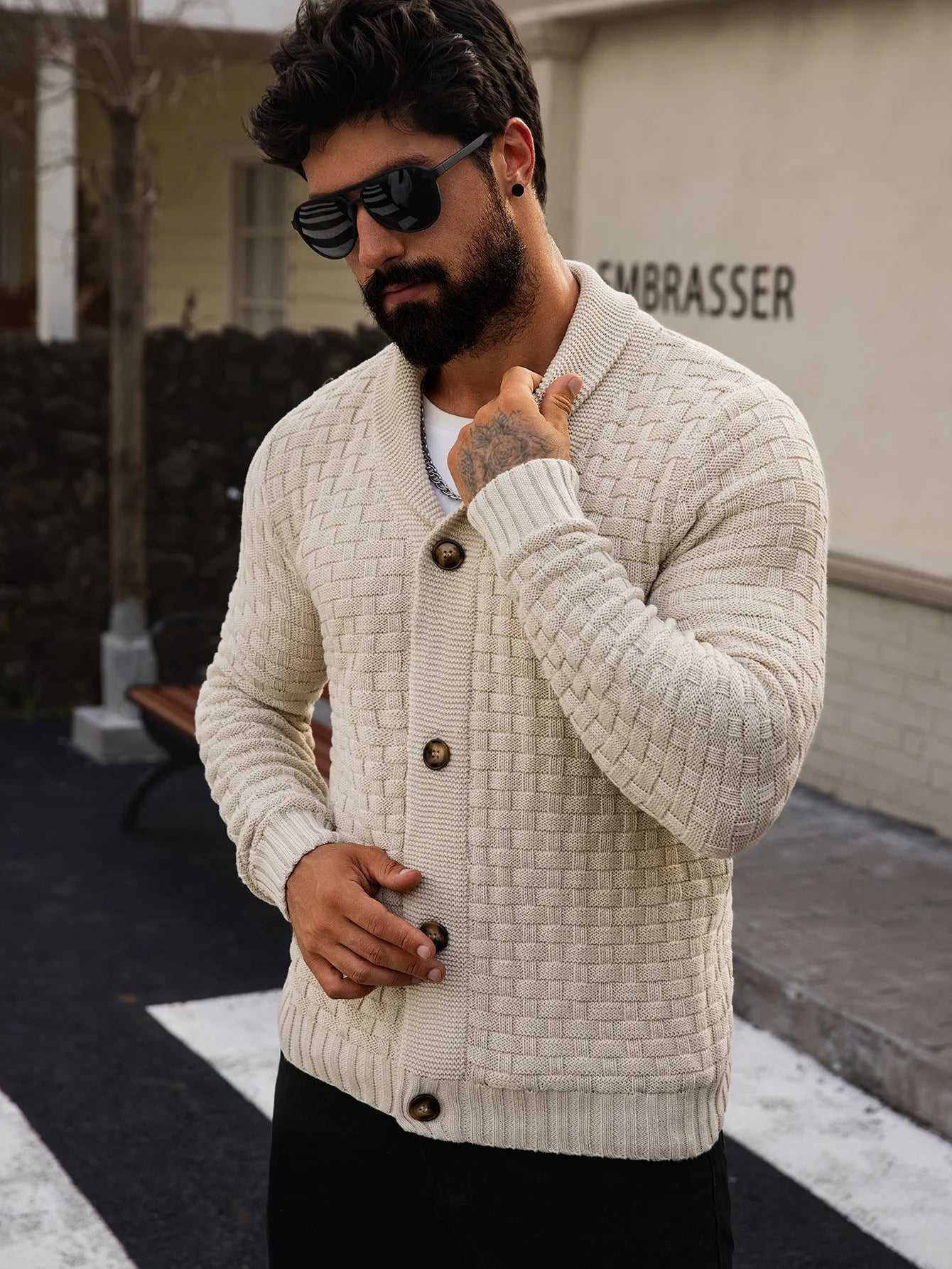 Cárdigan de otoño e invierno para hombre, suéteres cálidos de punto con frente abierto, jersey de manga larga con cuello en V en color sólido para hombre