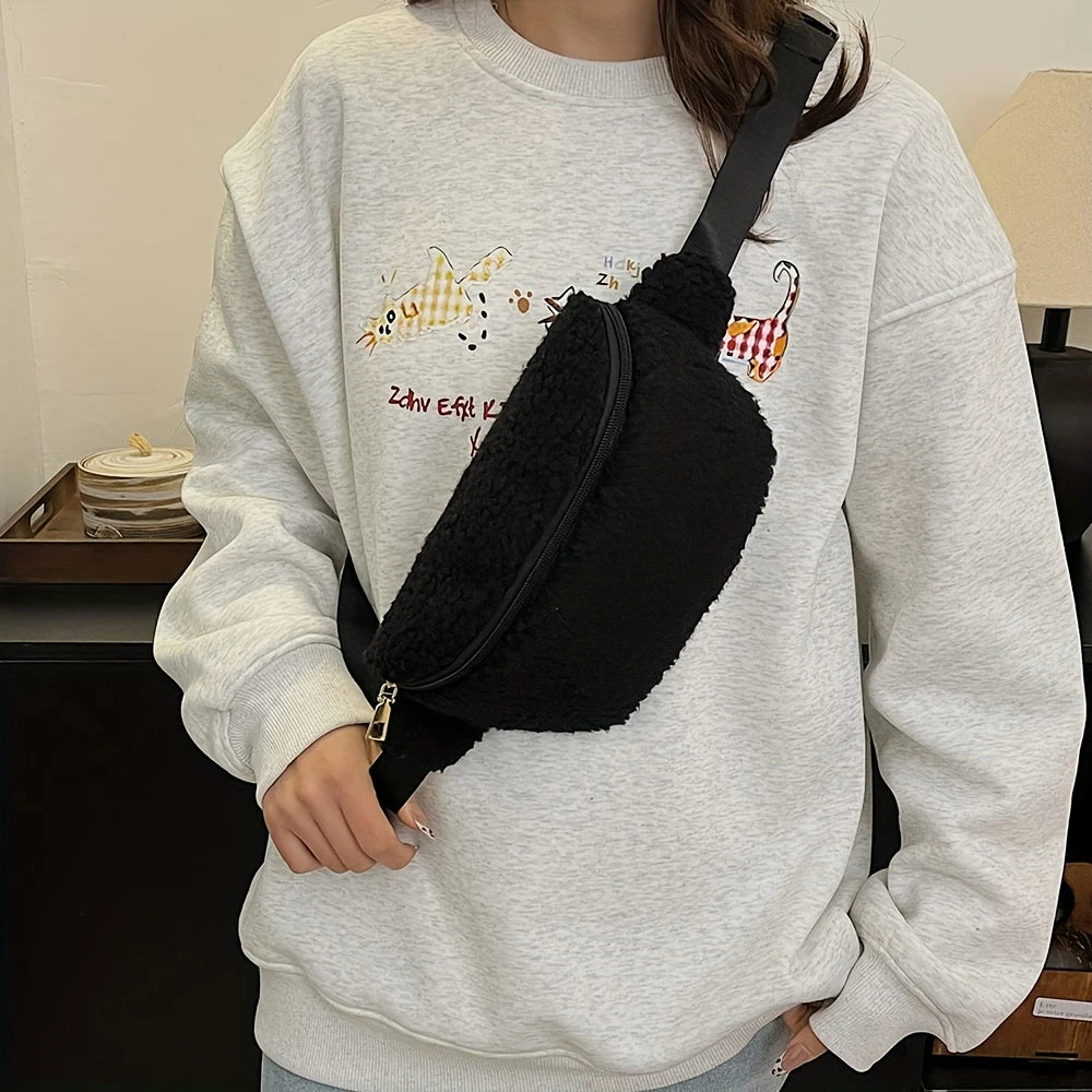Bolso de Pecho para Mujer con Lana de Cordero, Gran Capacidad