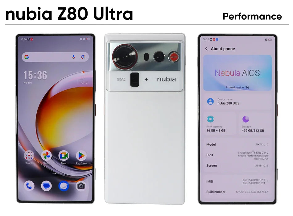 Teléfono Inteligente nubia Z80 Ultra 5G Oficial, Versión Global, Snapdragon 8 Elite Gen 5, 7200 mAh, Pantalla OLED de 6.85'' y 144 Hz, Carga Rápida de 90 W