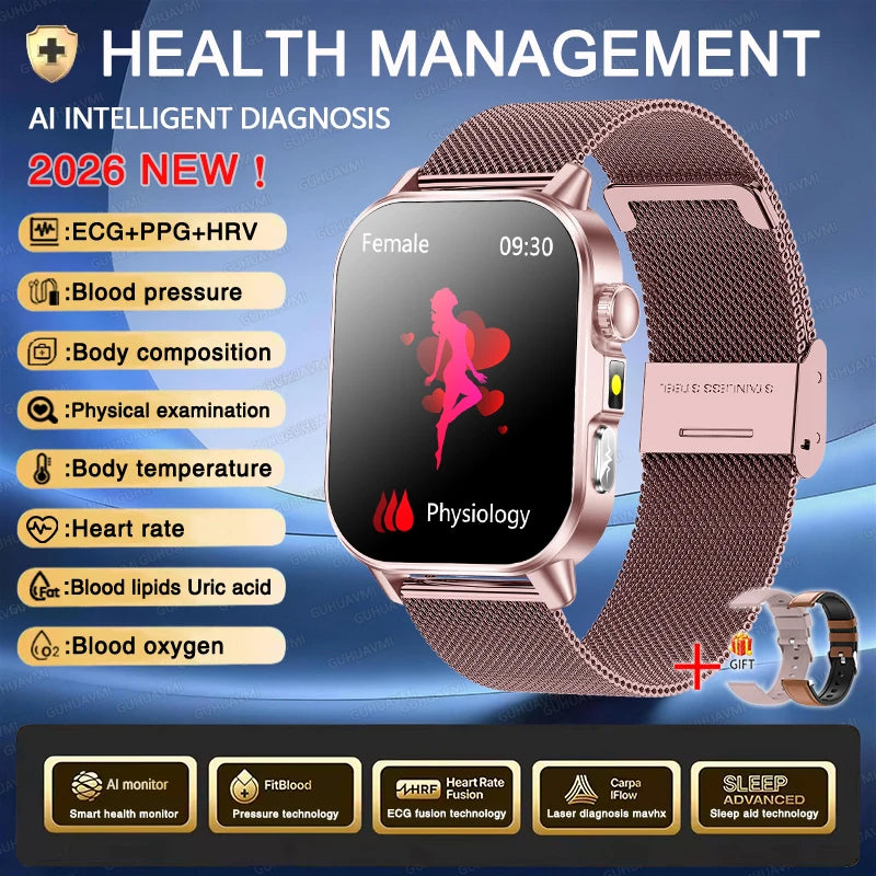 Reloj Inteligente ECG con Diagnóstico Preciso de Salud, Presión Arterial y Ácido Úrico