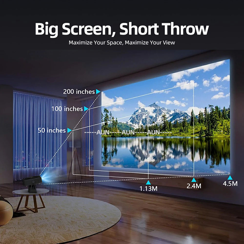 Proyector Android LED 4K 850 Lúmenes 1080P 3D Portátil con Altavoz WIFI para Mini Cine en Casa, Teléfono, Beamer, Smart TV AUN A45