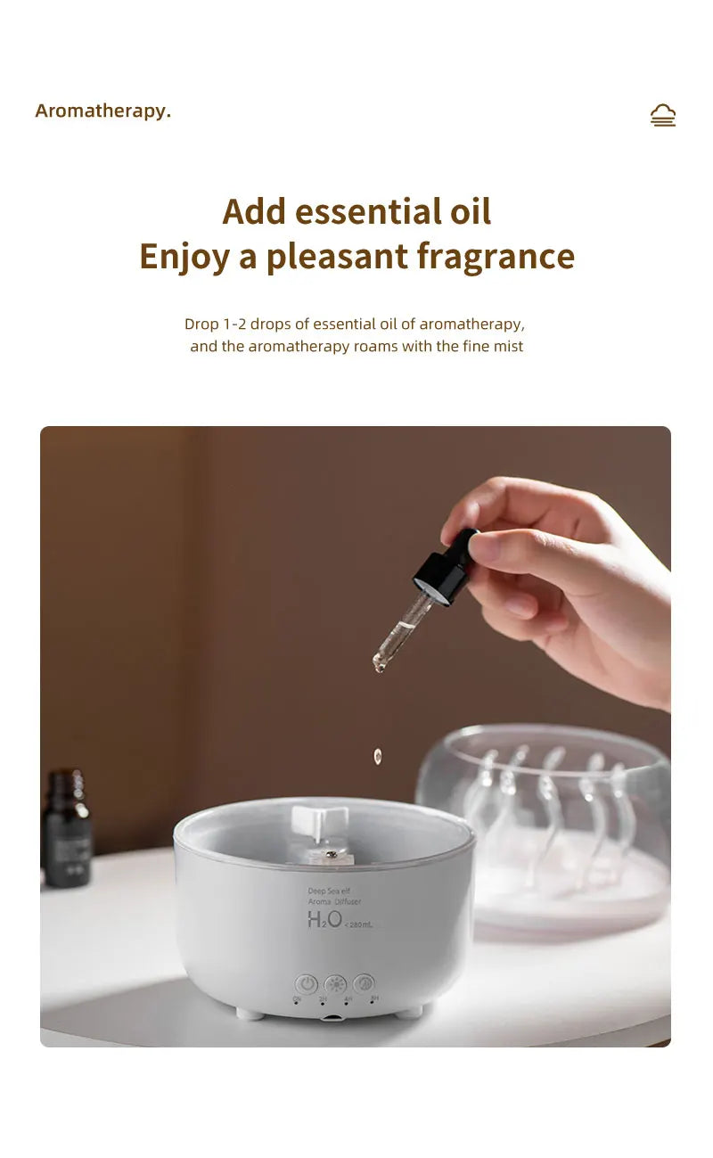 Humidificador de aire para dormitorio, difusores de aromaterapia ultrasónicos giratorios de hierba marina de 280ML, generador de niebla, aroma de aceite esencial de fragancia