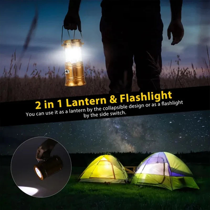 Linterna LED Portátil para Camping, Impermeable, Recargable por USB y Solar, Kit de Supervivencia para Emergencias en Interiores y Exteriores