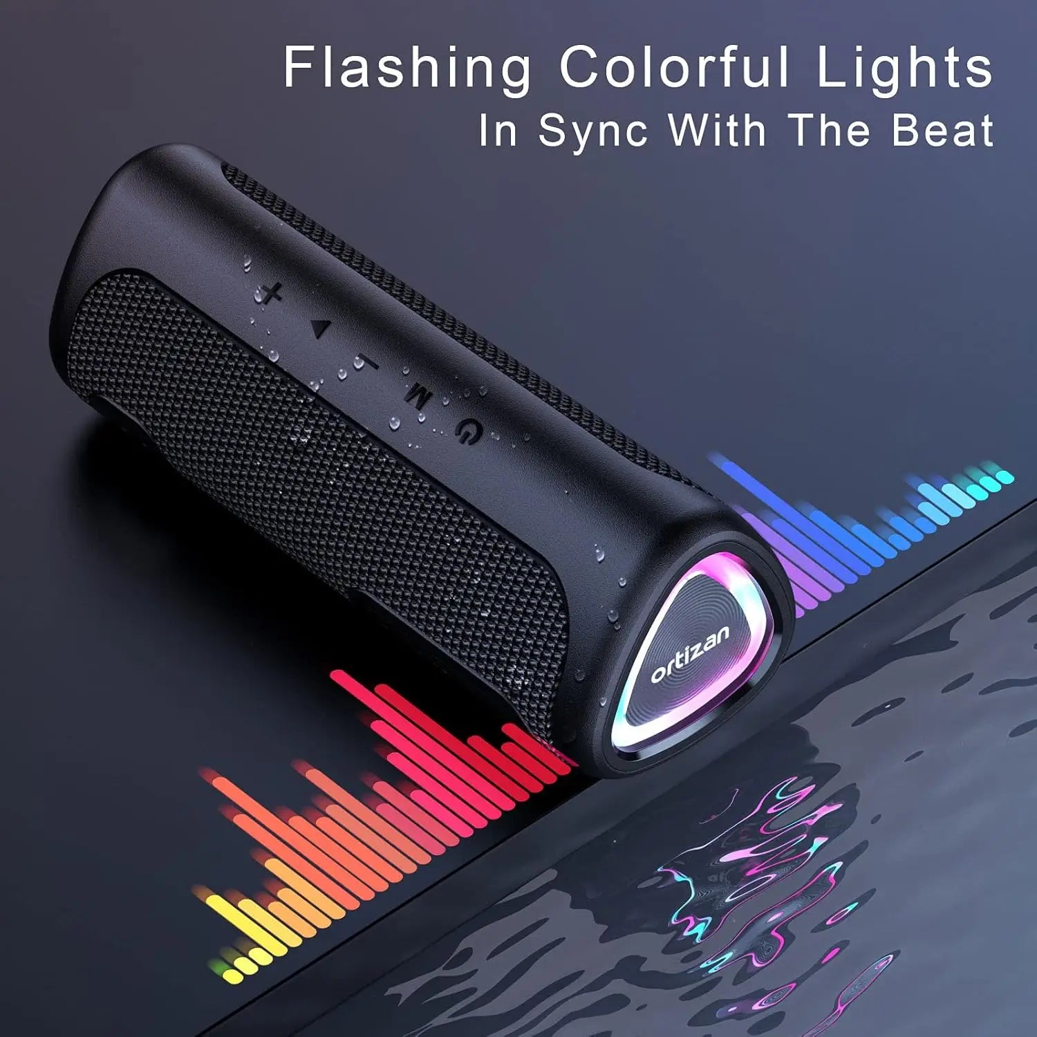 Ortizan Altavoz Bluetooth Portátil con Sonido HD de 24 W, Altavoces Bluetooth Inalámbrico 5.3, Entrada AUX, Tarjeta TF y USB, Luces LED, IPX7