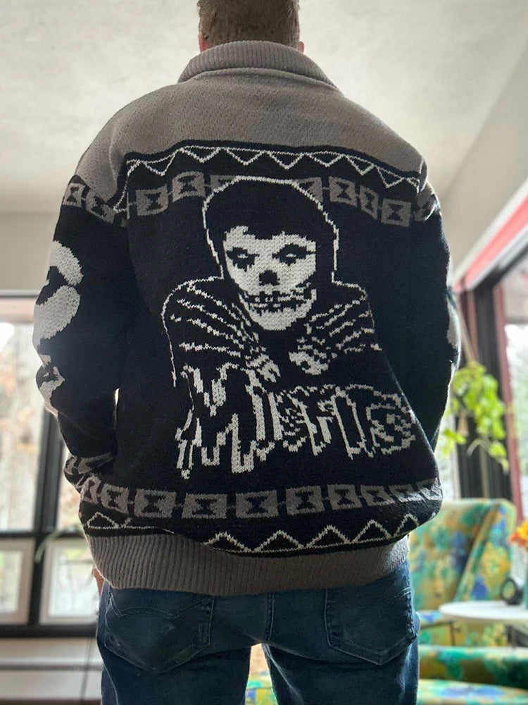 Otoño Invierno y2k retrato impreso Harajuku hombres suéter moda manga larga cálido gótico fantasma tejido cardigan pareja abrigo