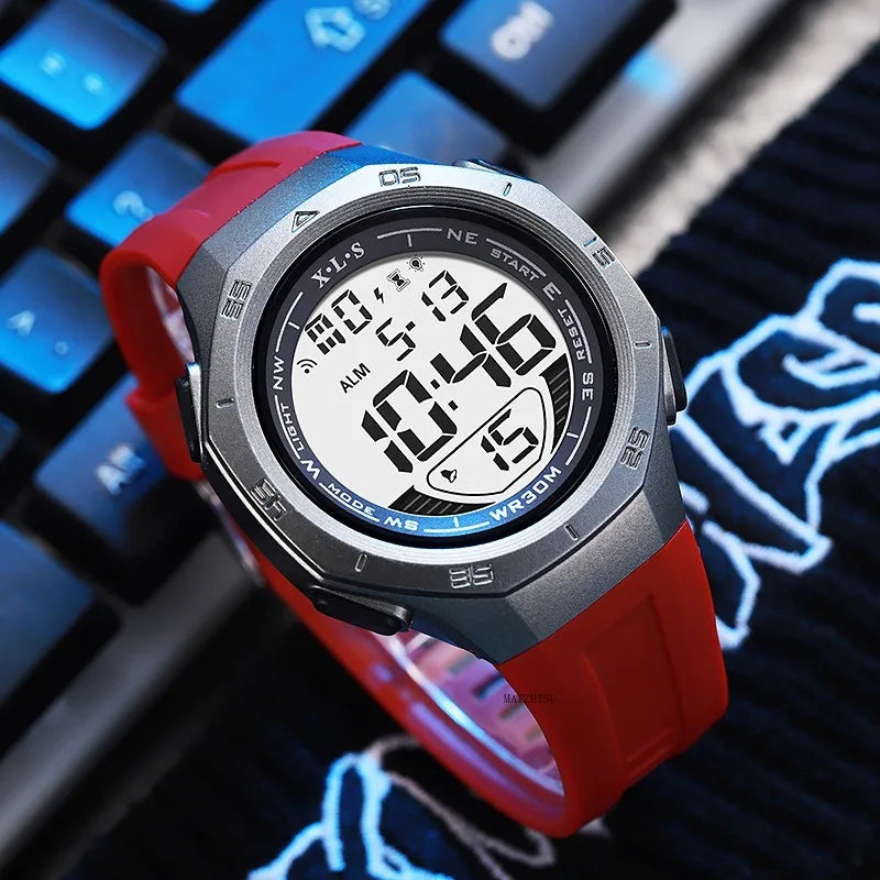 Reloj deportivo MAYZHISU para hombre, relojes de pulsera digitales LED resistentes al agua, cronómetro, despertador, relojes deportivos luminosos para hombres y adolescentes