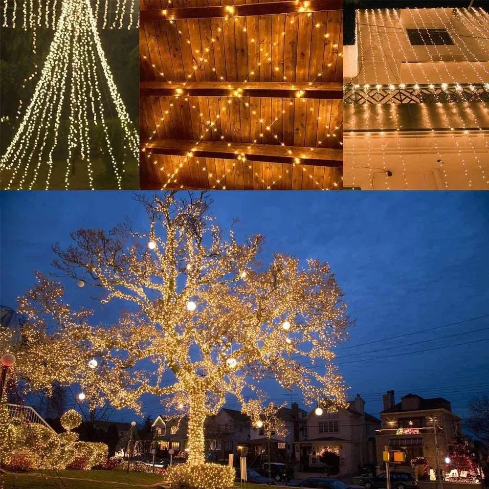 Guirnalda de luces LED solares impermeables para jardín navideño