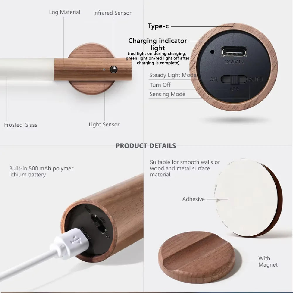 Luz LED Nocturna USB con Lámpara de Pared Magnética