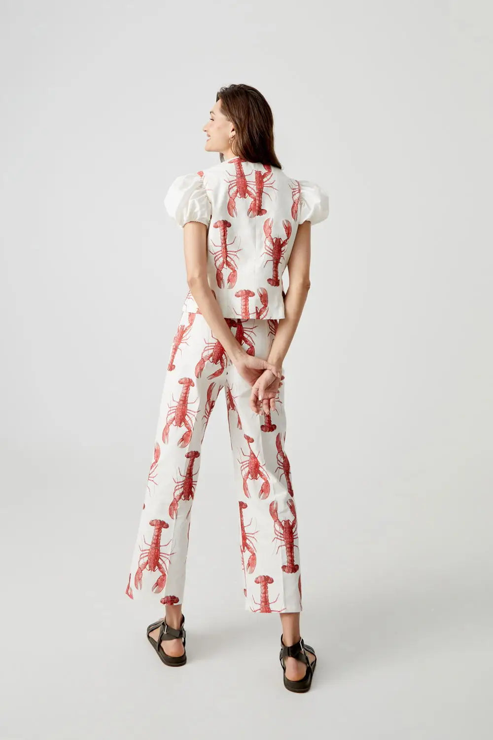 Conjunto de pantalones largos con estampado de crayón de dibujos animados para mujer, camisa de manga corta de verano, pantalón de pierna ancha de cintura alta, conjuntos de 2 piezas, trajes para mujer 2024