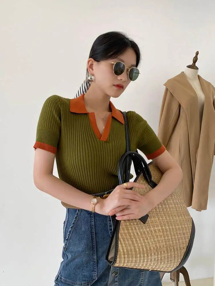 Camiseta Polo de Verano para Mujer Estilo Francés
