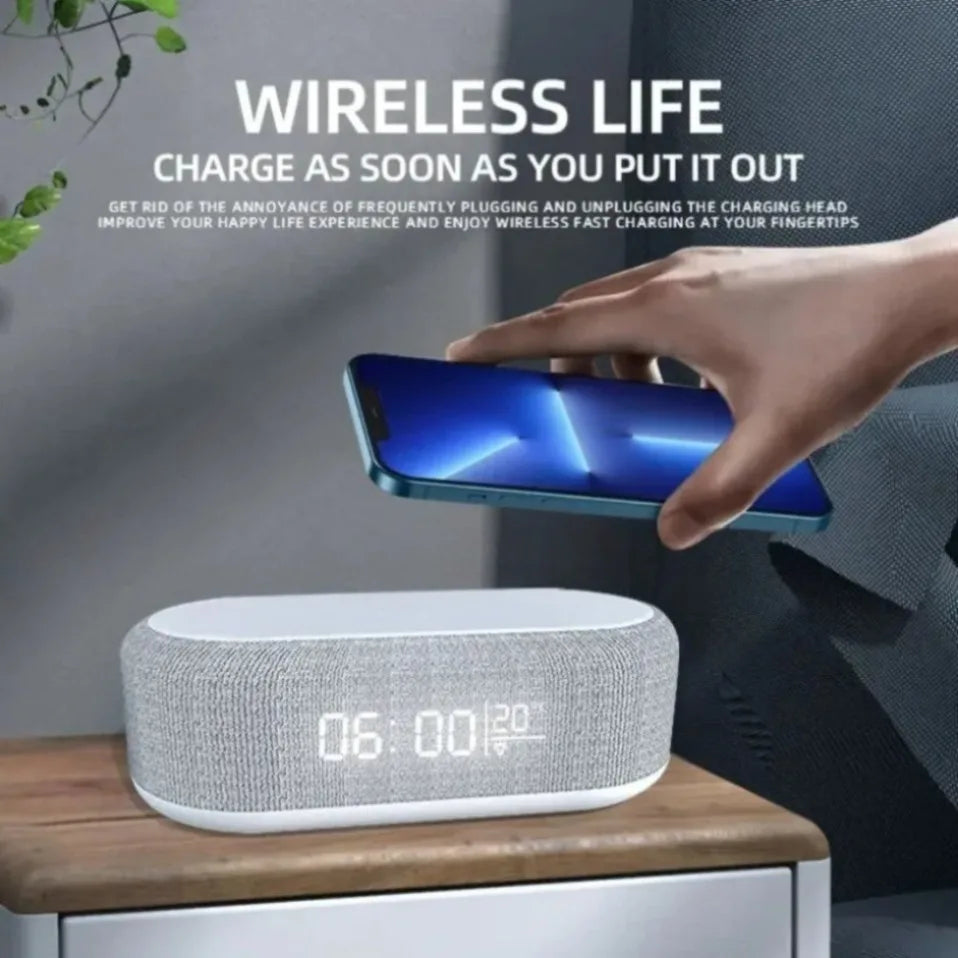 Base de Carga Inalámbrica con Alarma, Lámpara de Noche, Reloj de Escritorio y Termómetro para iPhone 17, 16, 15, 14, 13, con Carga Rápida