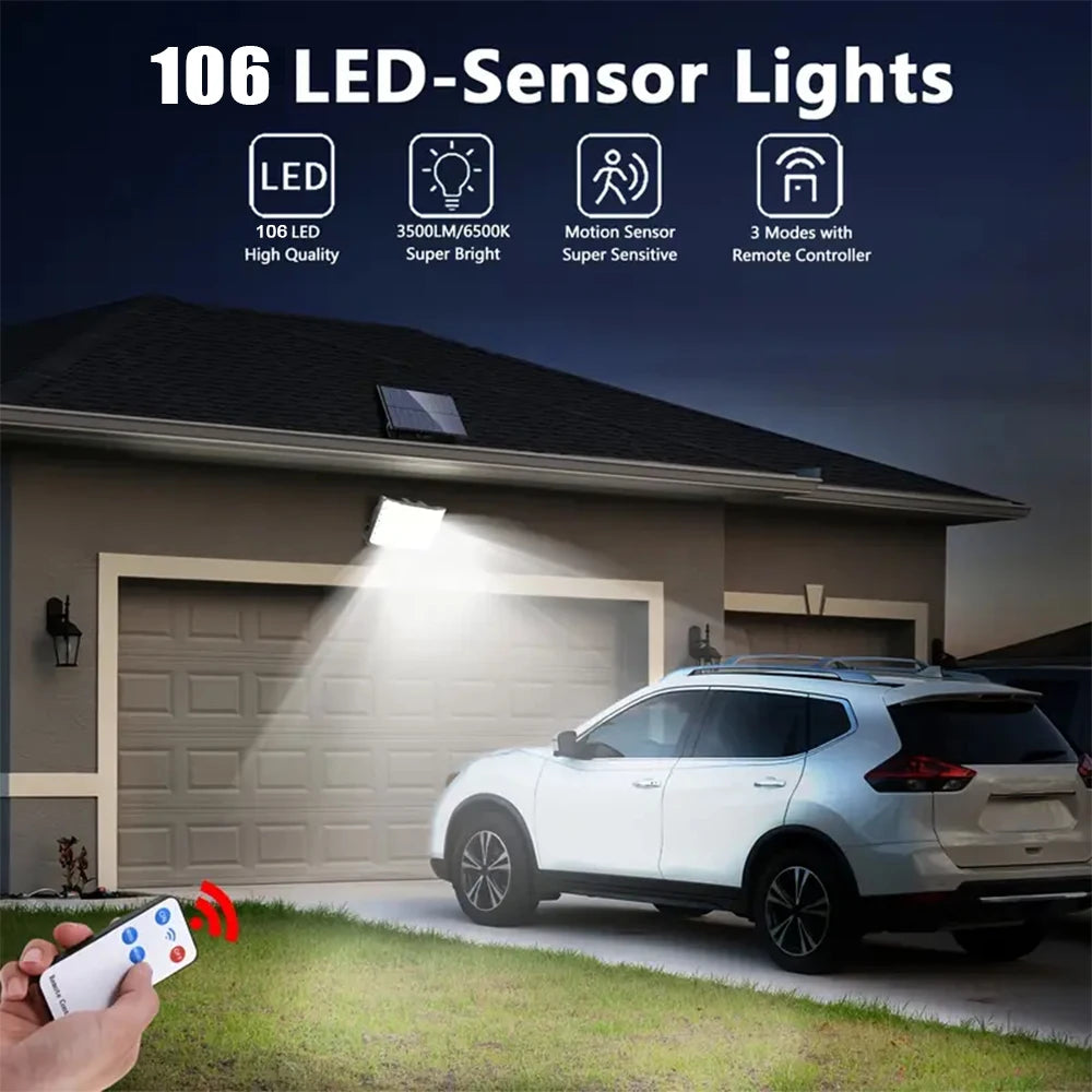 Luces Solares LED 106 con Sensor de Movimiento y Control Remoto
