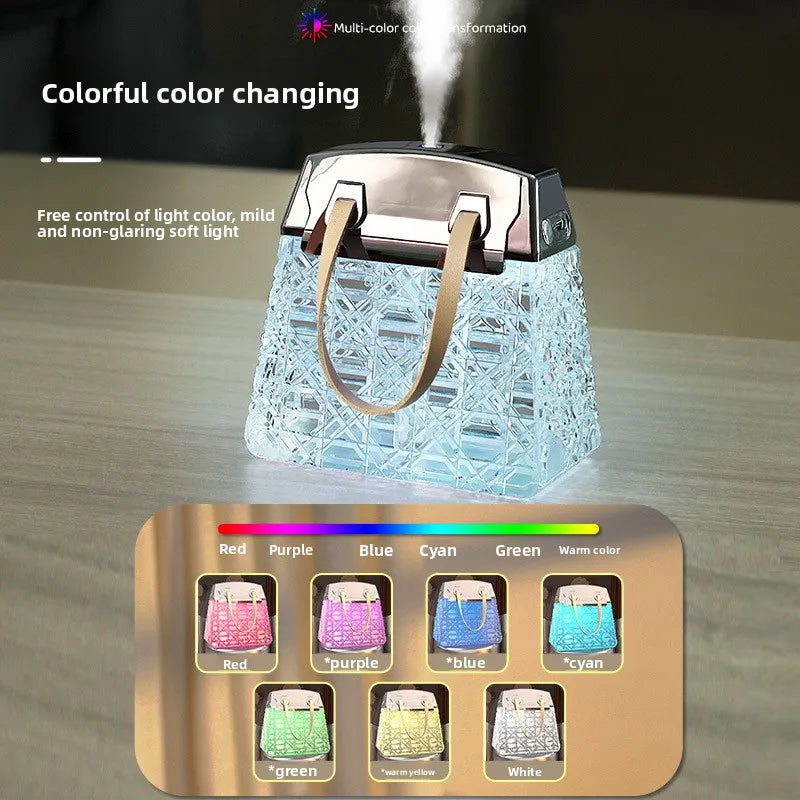 Humidificador ultrasónico con bolsa de cristal 300 ml, difusor de aromas USB con luces de color