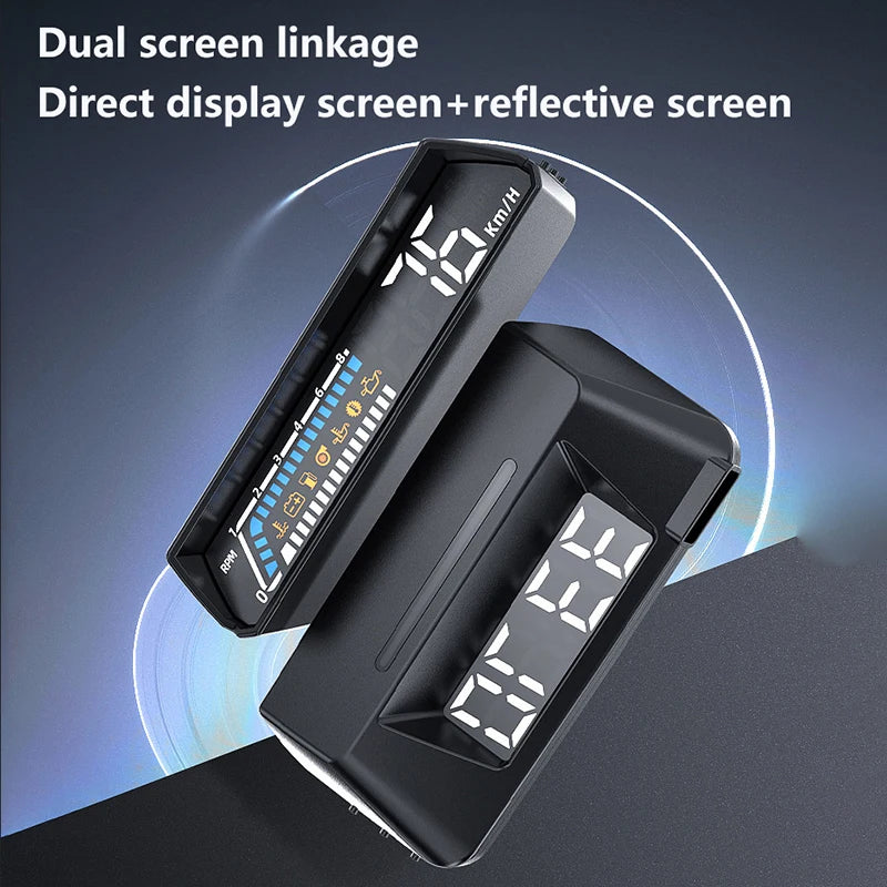 Velocímetro Digital de doble pantalla para coche, velocímetro de conducción HUD ODB, proyector de parabrisas, pantalla frontal de voltaje para vehículos de camión