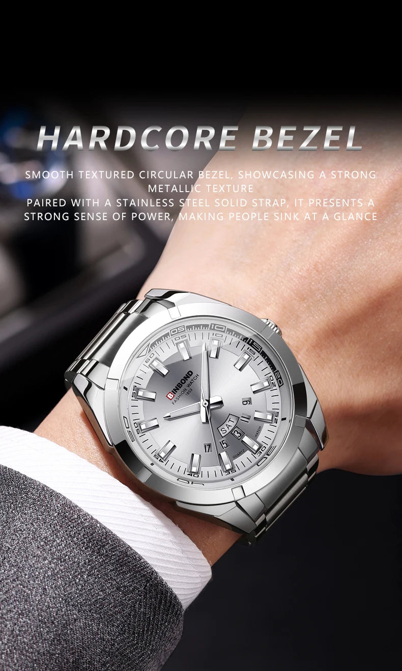 Reloj de Cuarzo BINBOND para Hombre Elegante Resistente al Agua