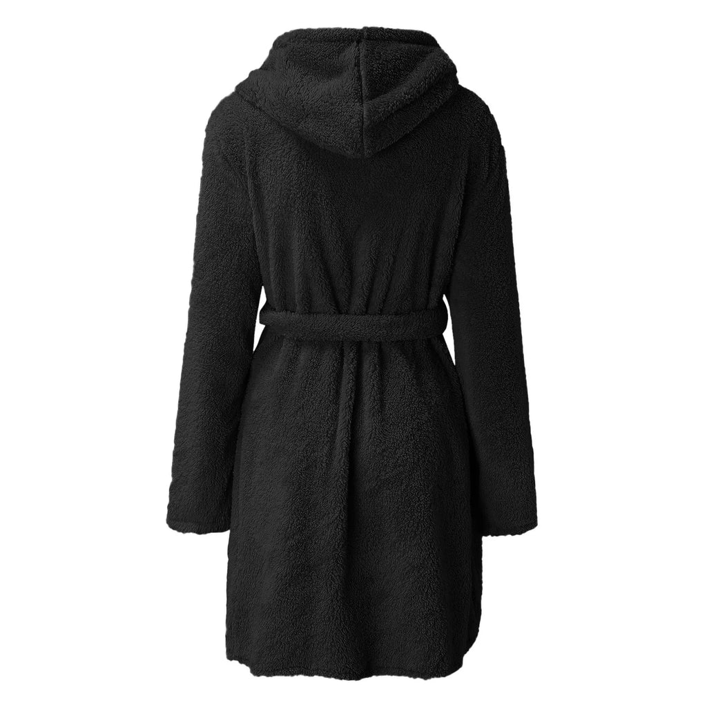 Otoño Invierno mujer bata de baño Sexy pijamas de felpa esponjosos señoras con capucha vestido de Color sólido Albornoz cálido ropa de descanso femenina