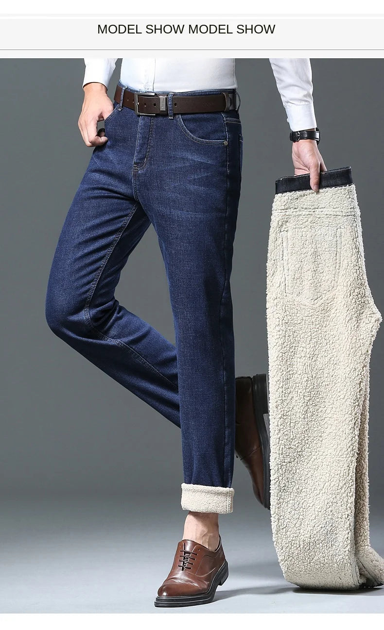 Pantalones Vaqueros Holgados para Hombre, Elásticos, con Forro Polar