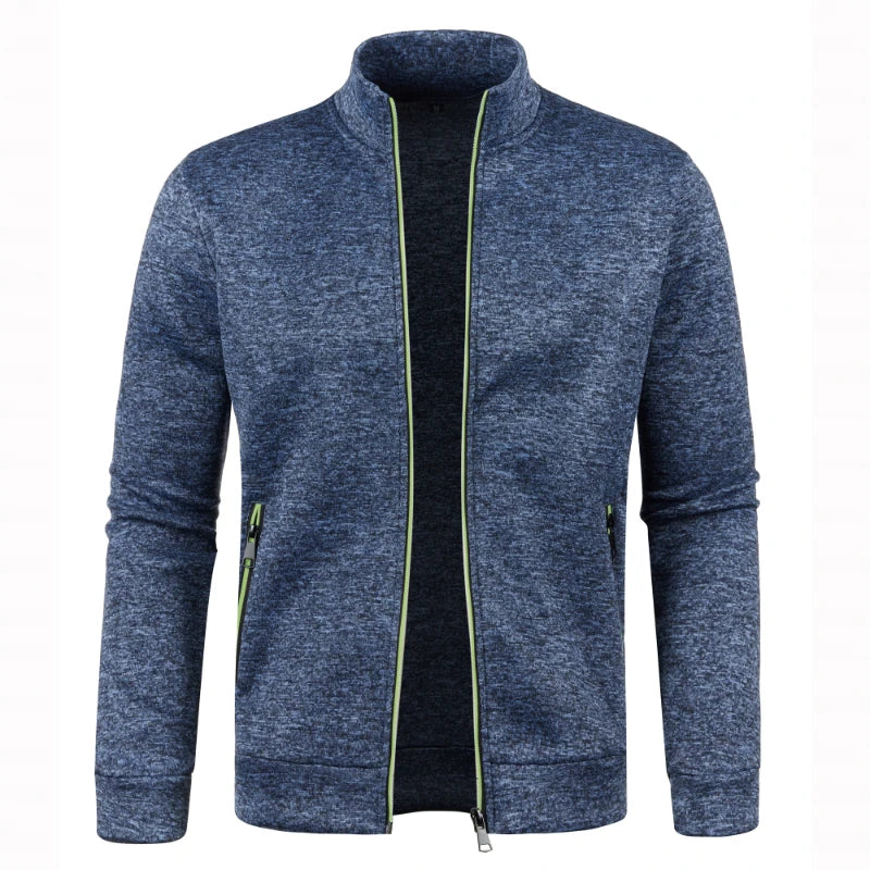Otoño e Invierno, nuevo suéter largo con cremallera y mangas de bloque de Color para hombre, suéter fino de felpa, chaqueta informal ajustada, abrigo cómodo