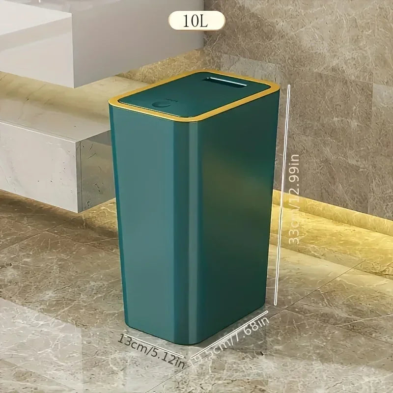 Cubo de basura a prueba de olores de 10L con diseño moderno de un solo toque, cubo de plástico duradero para baño, cocina, ahorro de espacio, a prueba de fugas 1
