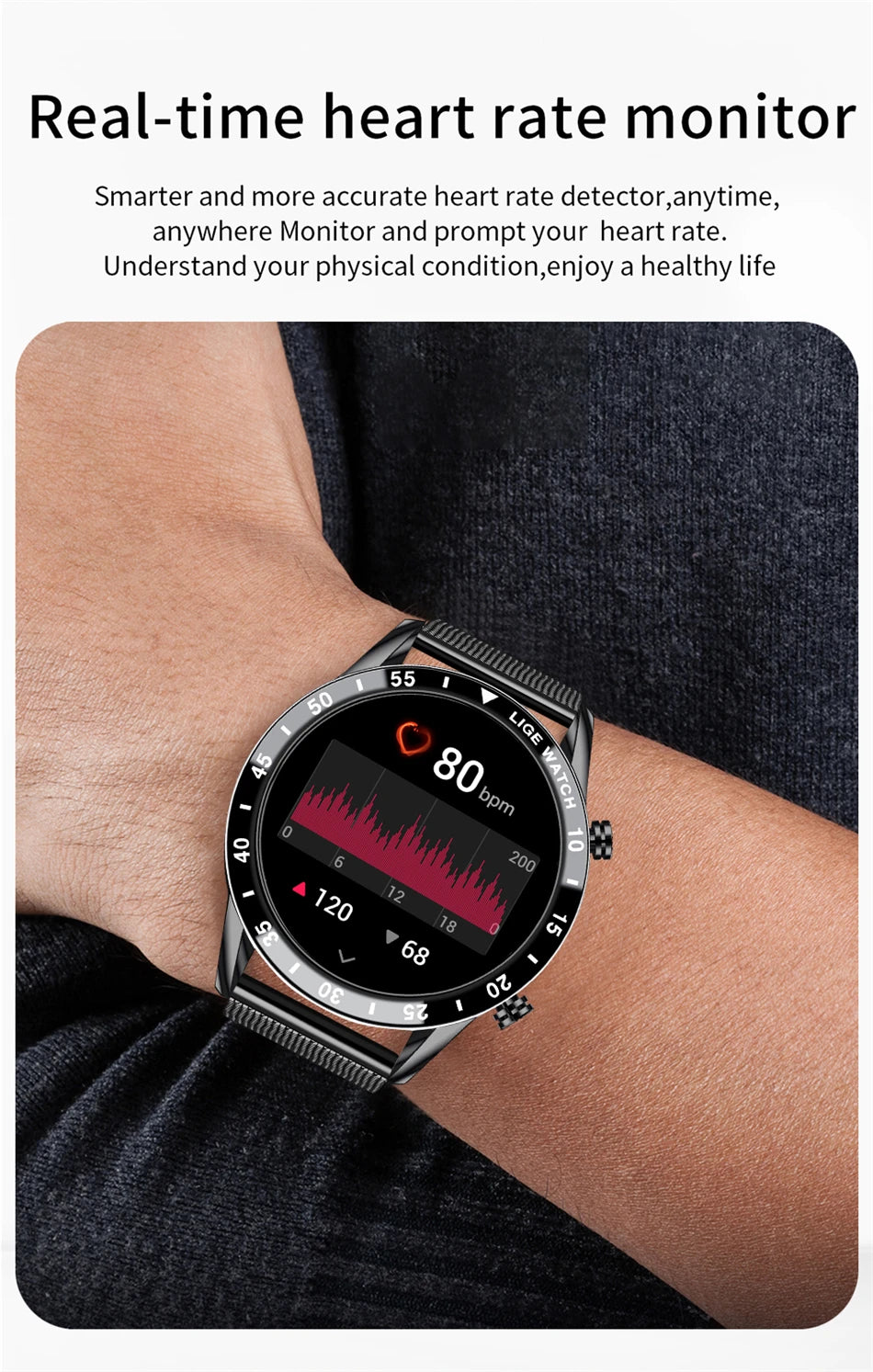 Smartwatch LIGE de lujo para hombre con llamadas Bluetooth y monitor de salud