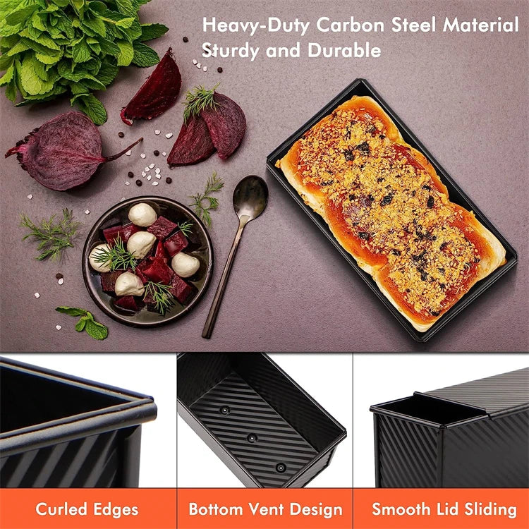 LMETJMA-artén para pan Pullman con tapa, 1 lb, sartén antiadherente para pan, caja para tostadas corrugada rectangular de acero al carbono, molde para pastel JT157