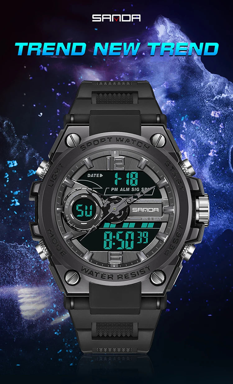 Reloj Deportivo Militar SANDA 6092 Pantalla Dual LED, Resistente al Agua