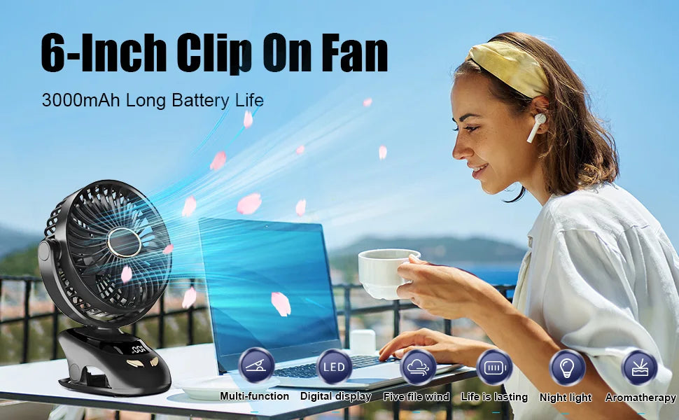 Ventilador con Clip Portátil para Escritorio y Cama