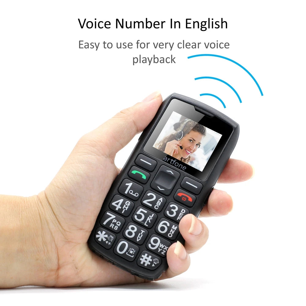 Teléfono móvil para personas mayores Artfone C1+ con base de carga gratuita, teclado grande de goma, para personas mayores, doble SIM, botón SOS, FM, 1400 mAh