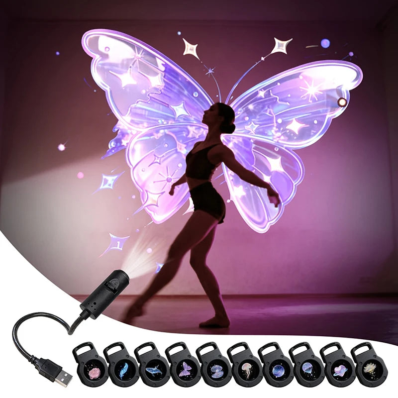 Proyector LED USB /KQM/, Lámpara de Proyección LED, Luz Nocturna de Proyección de Sueños LED, Proyector LED con 10 Patrones