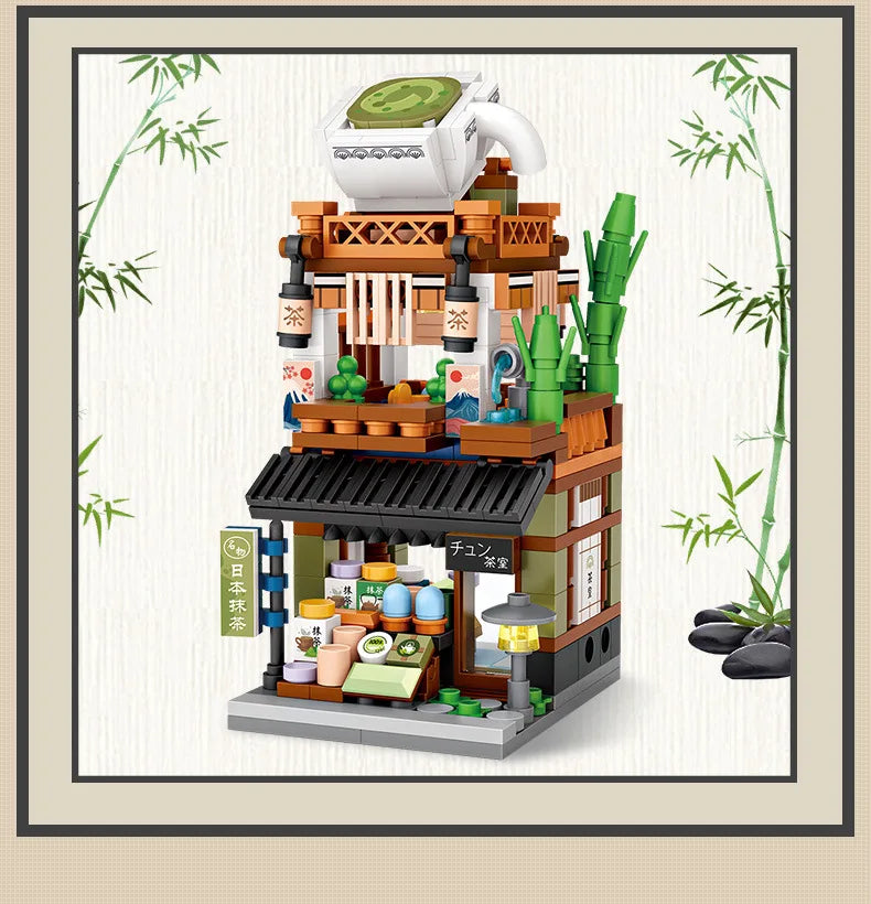 LOZ-serie de calle giratoria, tienda de ramen de estilo japonés, casa de aguas termales, tienda de ropa, tienda matcha, modelo de bloques de construcción, juguetes de regalo