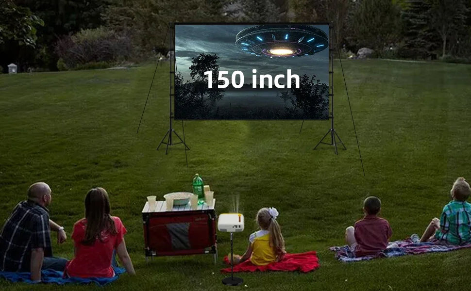 LEJIADA-Pantalla de proyector con soporte, pantalla blanca sin arrugas de 60-150 pulgadas, ángulo de visión de 160 °, doble cara, cine en casa, al aire libre