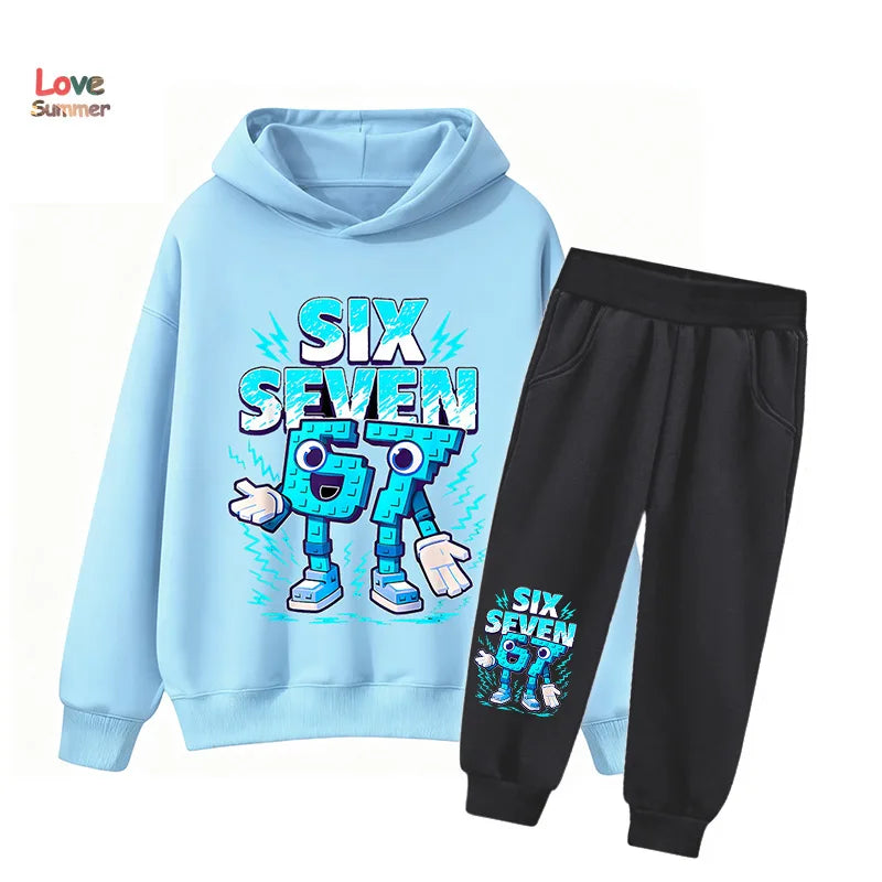 Conjunto buzo con capucha y pantalón estampado Brainrot para niños