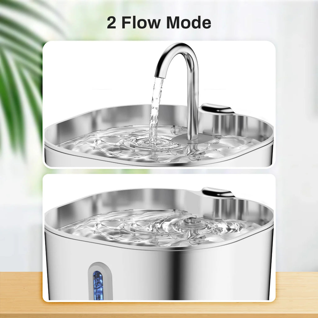 ZYFeeder-fuente de agua automático de 2,2 L, alimentador de agua para mascotas de acero inoxidable, tazón de bebida para gatos/perros, dispensador de agua silencioso con ventana