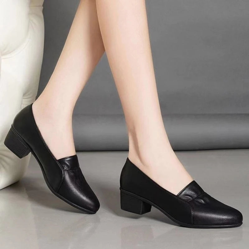 Zapatos de Trabajo para Mujer: Mocasines Ligeros y Transpirables con Tacón Cuadrado, Calzado de Oficina de PU Suave, Ideal para Uso Diario y Desplazamientos
