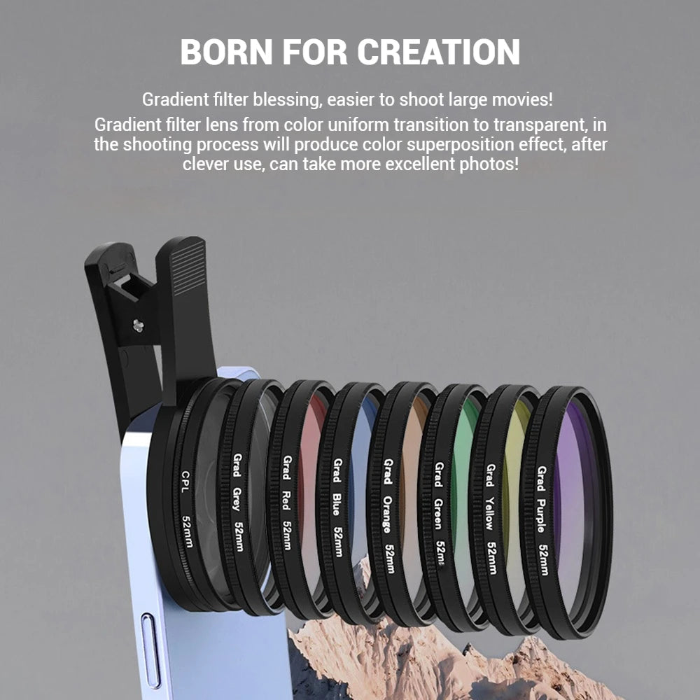 Filtro Polarizador CPL 52MM con Clip para Teléfono Móvil