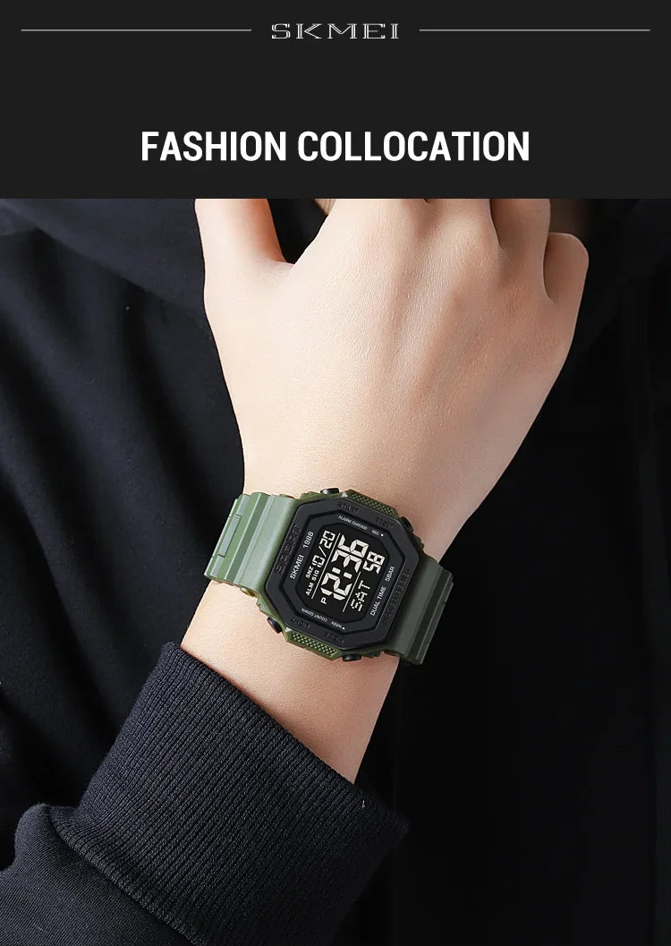 Reloj deportivo Digital SKMEI 1988 para Hombre, pantalla LED, relojes de pulsera militares con cuenta atrás, Reloj impermeable para Hombre 1628