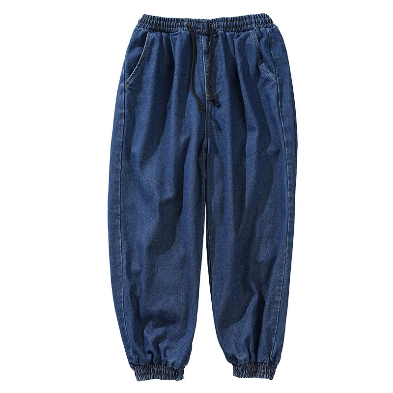 Pantalones Vaqueros Jogger Holgados para Hombre, Negro y Azul, Talla Grande
