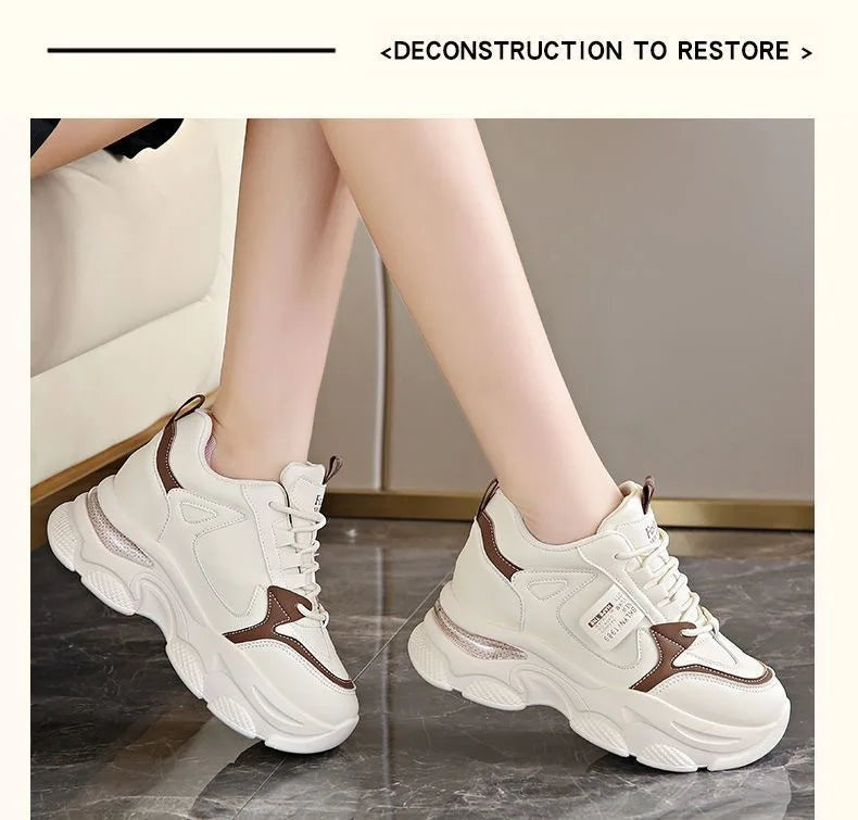 Zapatillas de deporte ultraligeras con suela gruesa para mujer, zapatos deportivos blancos informales, cómodos y transpirables, para primavera y otoño