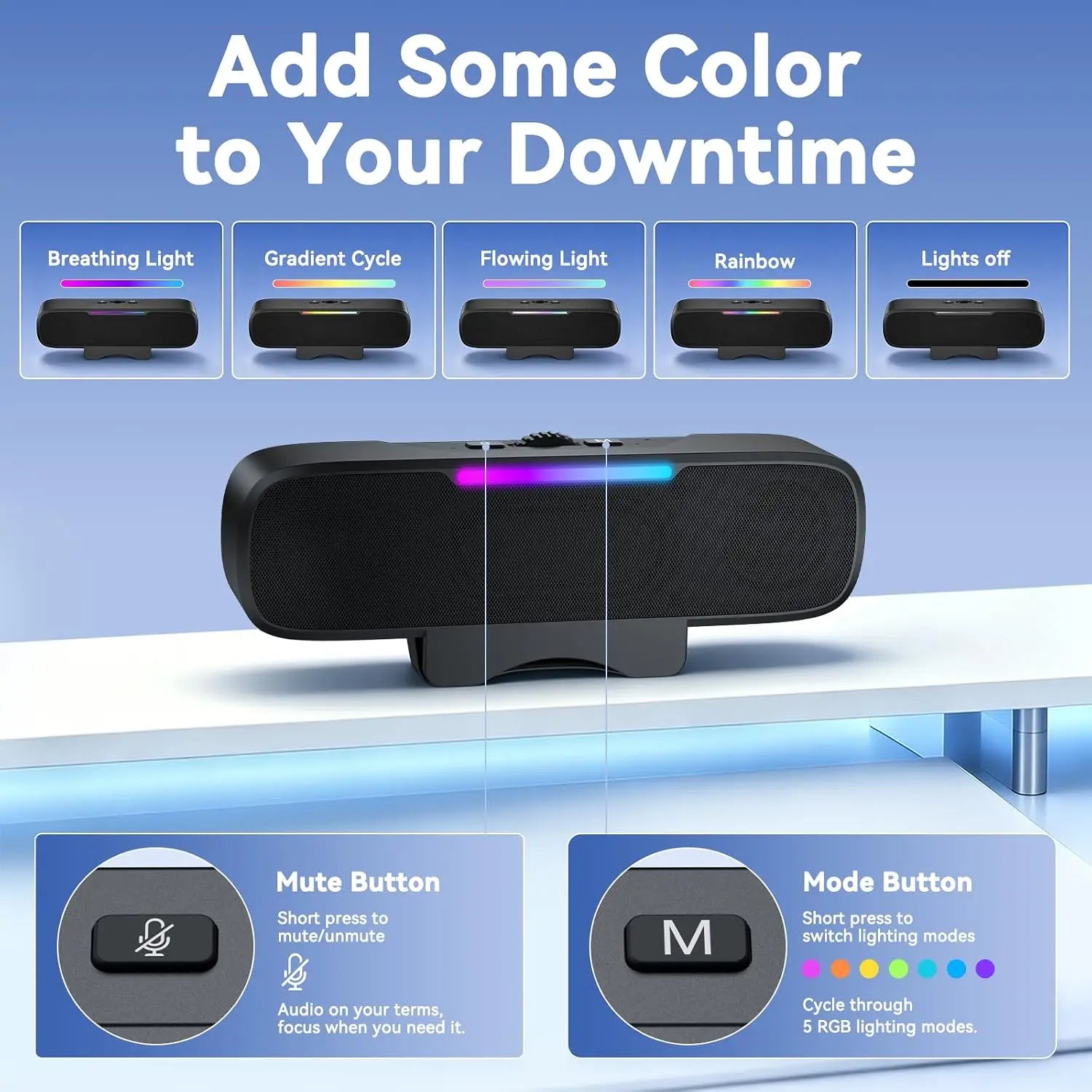 Barra de Sonido USB y Bluetooth para PC, Alimentada por USB con Altavoz y Bluetooth para Conexión a Teléfonos Inteligentes, Se Fija a Monitores