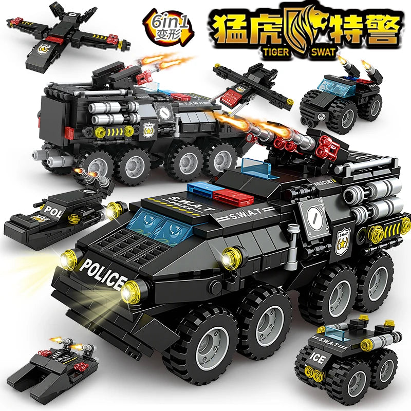Set de bloques de construcción militares 6 en 1 para niños, DIY