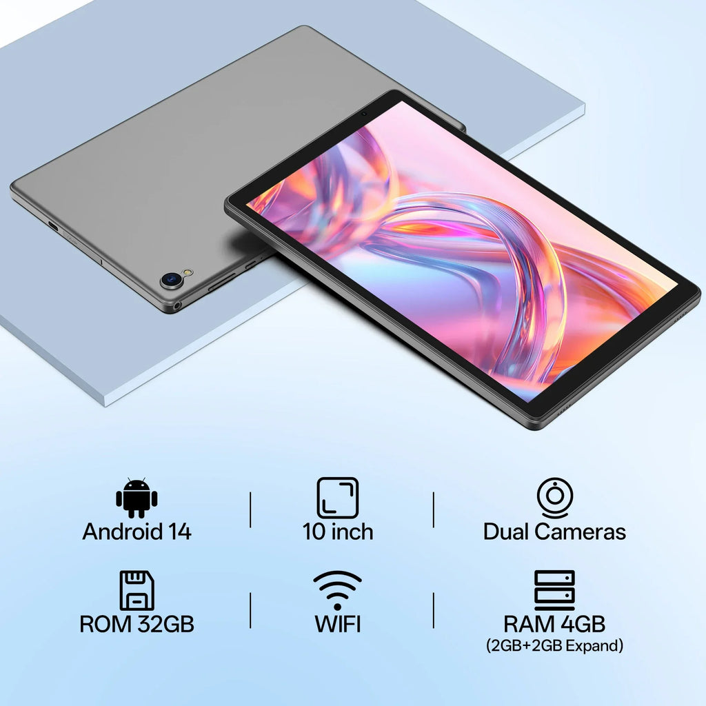 Nueva Tablet Android 14 de 10.0 Pulgadas Actualizada 2026, 4GB de RAM (2+2GB Expandible), 32GB de ROM, Compatible con 5G WiFi + WiFi 6, Funda Gratis