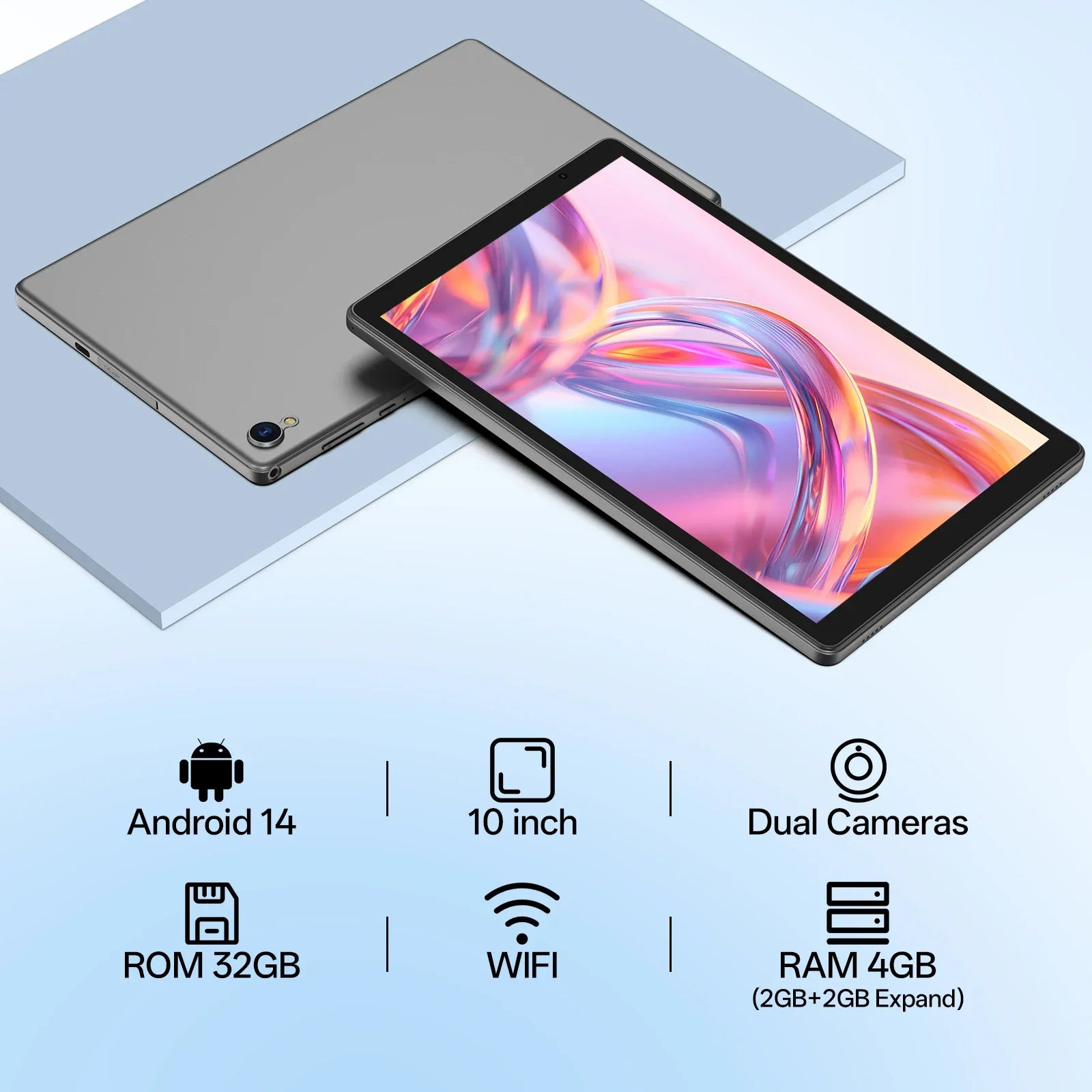Nueva Tablet Android 14 de 10.0 Pulgadas Actualizada 2026, 4GB de RAM (2+2GB Expandible), 32GB de ROM, Compatible con 5G WiFi + WiFi 6, Funda Gratis
