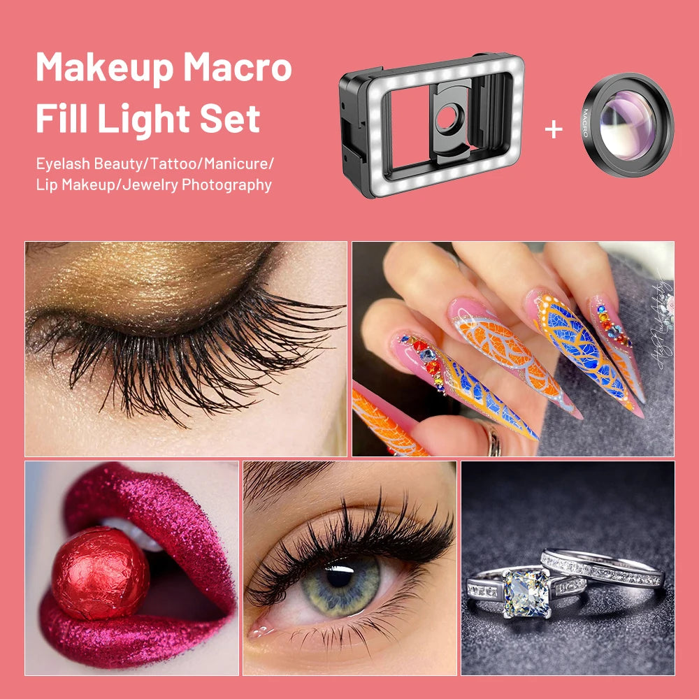 Lente Macro 15X APEXEL con Luz LED para iPhone y Samsung